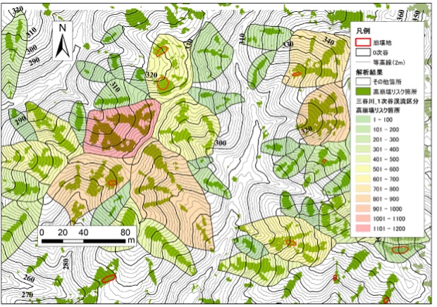 AIを用いた土石流リスク評価図